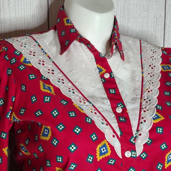 VTG Circle T Square Dance Western Shirt – Eyelet Yoke, sz 13/14 - Picture 3 of 8
